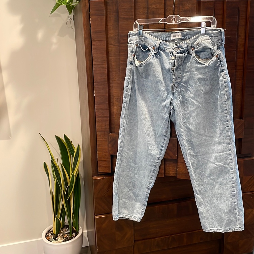 Pistola no rip size 32 blue denim jean crop boyfriend style button closure